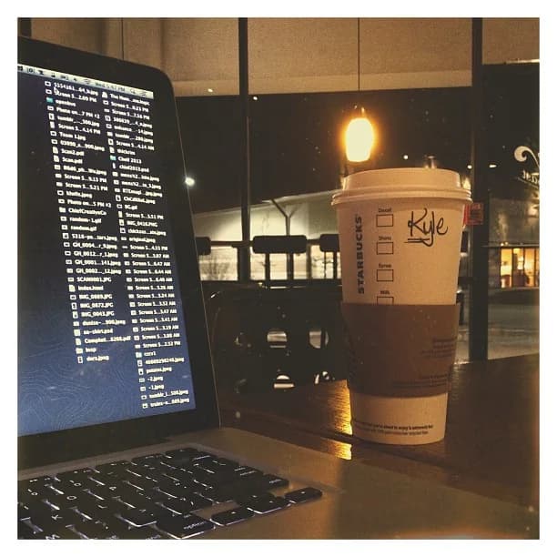 Kyle working late at a coffee shop