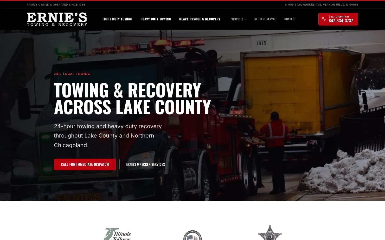 Ernie's Towing & Recovery website screenshot